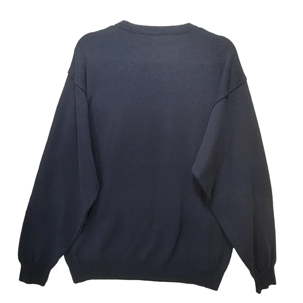 Vtg‎ Marcello 3D Knit Textured Sweater Mens L Geometric Navy Blue Grandpa Italy